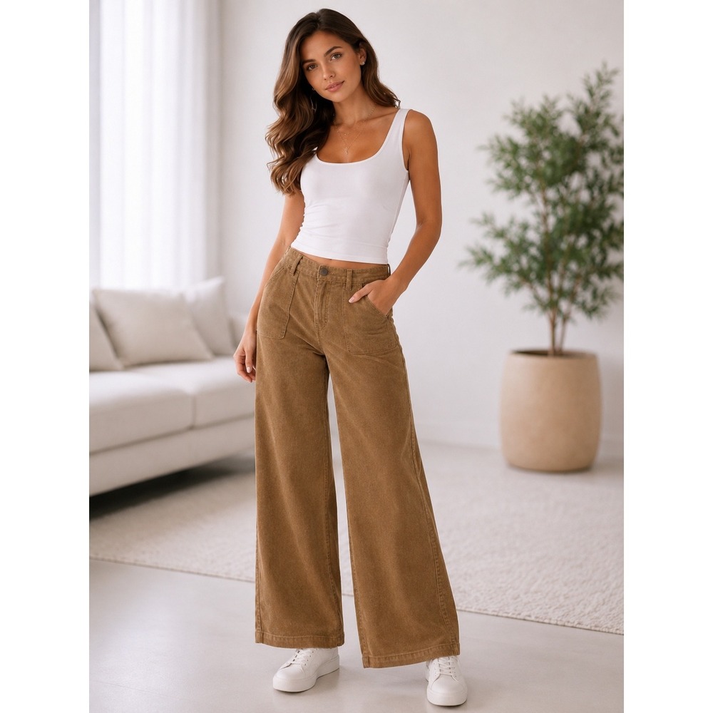 NWOT Celebrity Pink Wide Leg Pant Juniors 15/32 Tan Corduroy Cotton Stretch  Y2K